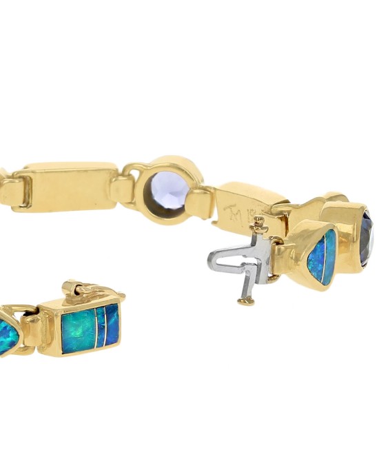 Tanzanite, Opal and Diamond Bracelet in Gold